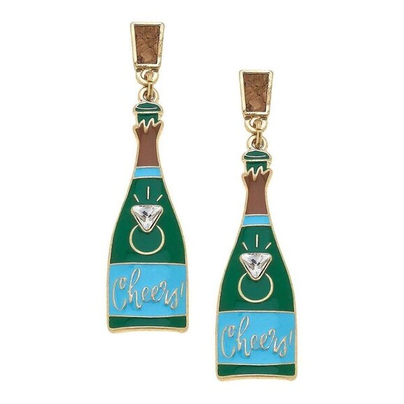 Cheers To Forever Champagne Enamel Earrings in Green & Blue - Picture 1 of 1